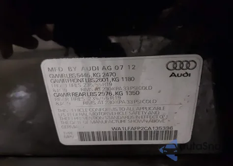 2012 Audi Q5 2.0T Premium from USA, damaged, VIN WA1LFAFP2CA135396
